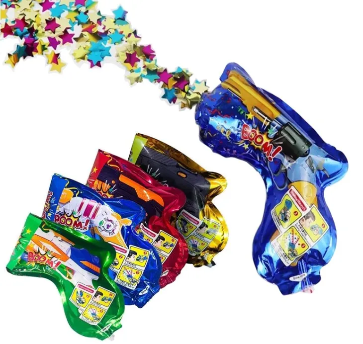 Surprise Party Decorations Boom Fireworks Gun Toy Inflatable Pistol Confetti Cannons Foil Material Balloons Set