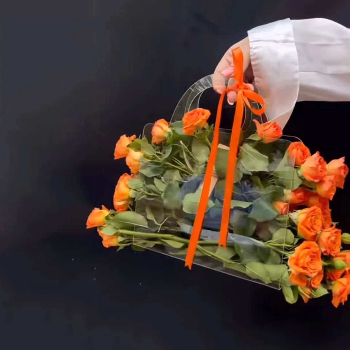 Transparent Gift Bag Wedding Flower Packaging Tote Bag Plastic Bag With Handle