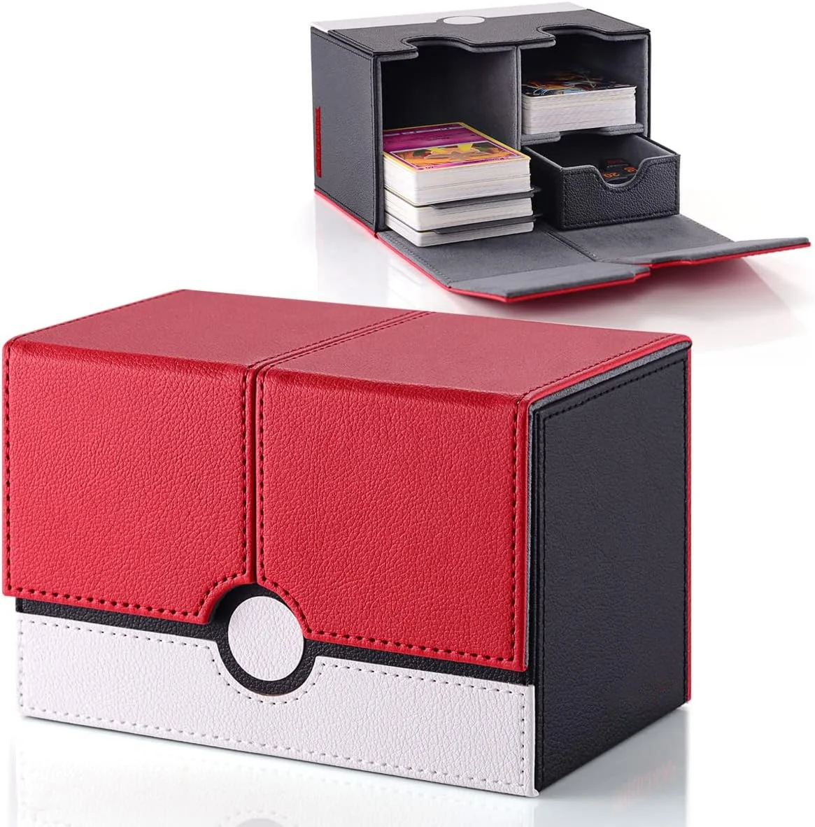 150+ Double Sided Card Storage Cox PU Leather Waterproof 380 PCS+ Card Deck Case Magnetic Leather Game Card Deck Box