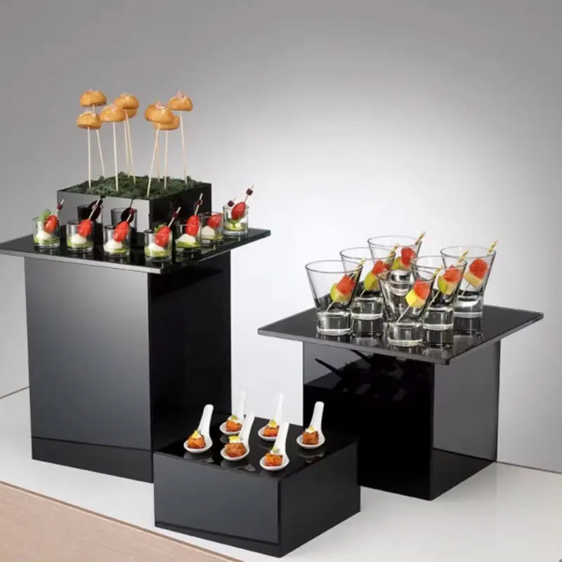 Factory Wholesale Stable Acrylic Food Display Stand White Buffet Acrylic Food Display Vertical Cube For Food Display