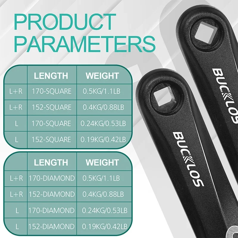 OEM/ODM BUCKLOS Square Hole Bicycle Crank Arms 152/170/175mm Cranksets Diamond Spline MTB Crank E-bike Mountain Bike Crank Arm