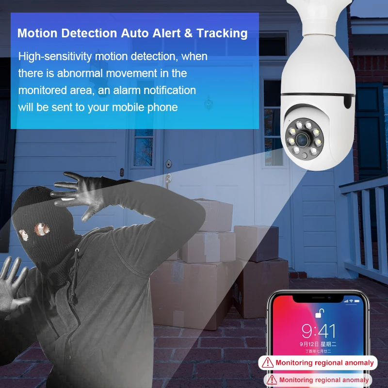 Умная Светодиодная лампа E27 для системы видеонаблюдения, PTZ, панорамная Беспроводная IP-лампа с поворотом на 360 градусов и Wi-Fi