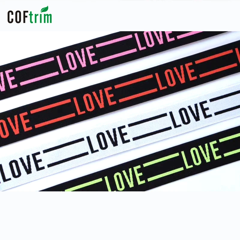 Фабрика Гуанчжоу 4 см эластичная жаккардовая тесьма с вышивкой LOVE эластичная лента Полиэфирная тесьма эластичная для одежды