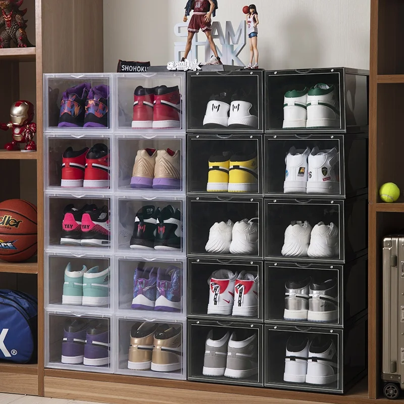 Amazon hot sale drop front shoe box for sneaker display shoe box storage premium custom clear transparent shoe boxes stackable