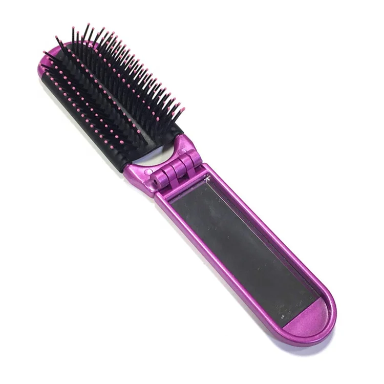 Custom Mini Travel Portable Plastic Hair Comb Nylon Bristle Pocket Mirror Folding Hair Brush Comb Product