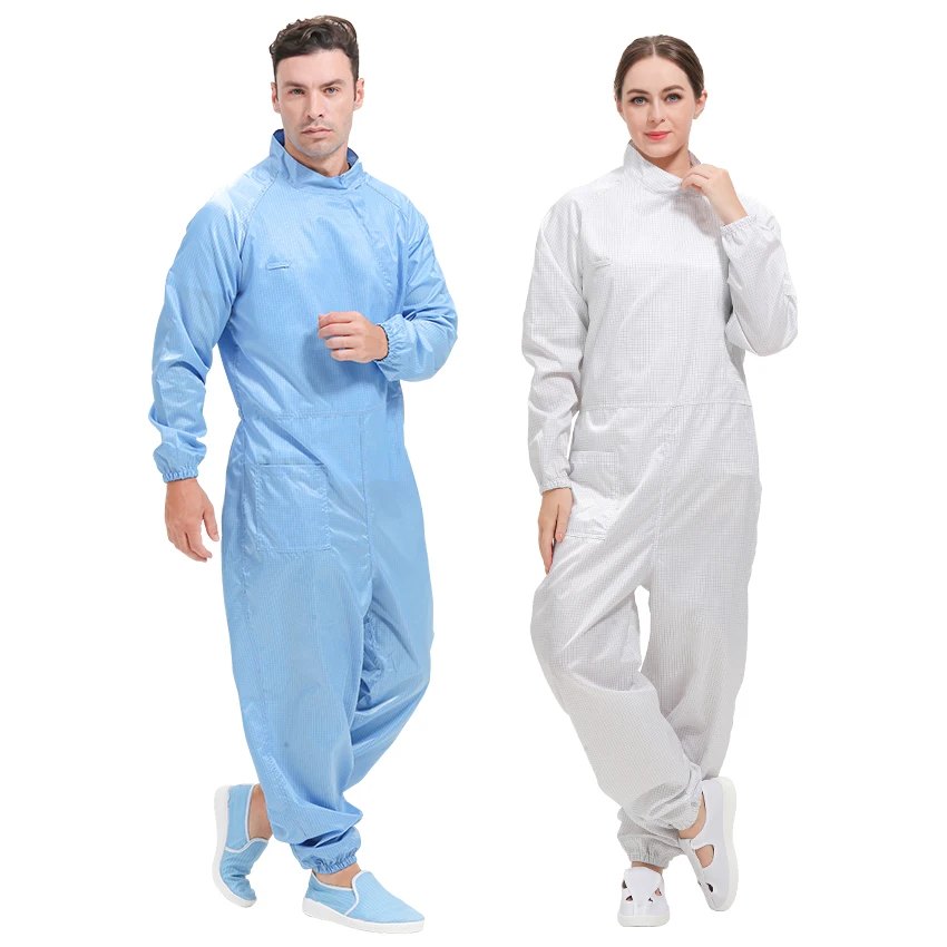 Grid Fabric Reusable ESD Coveralls ESD Garment Cleanroom Suit Dust Free Clothes for Industrial Cleaning