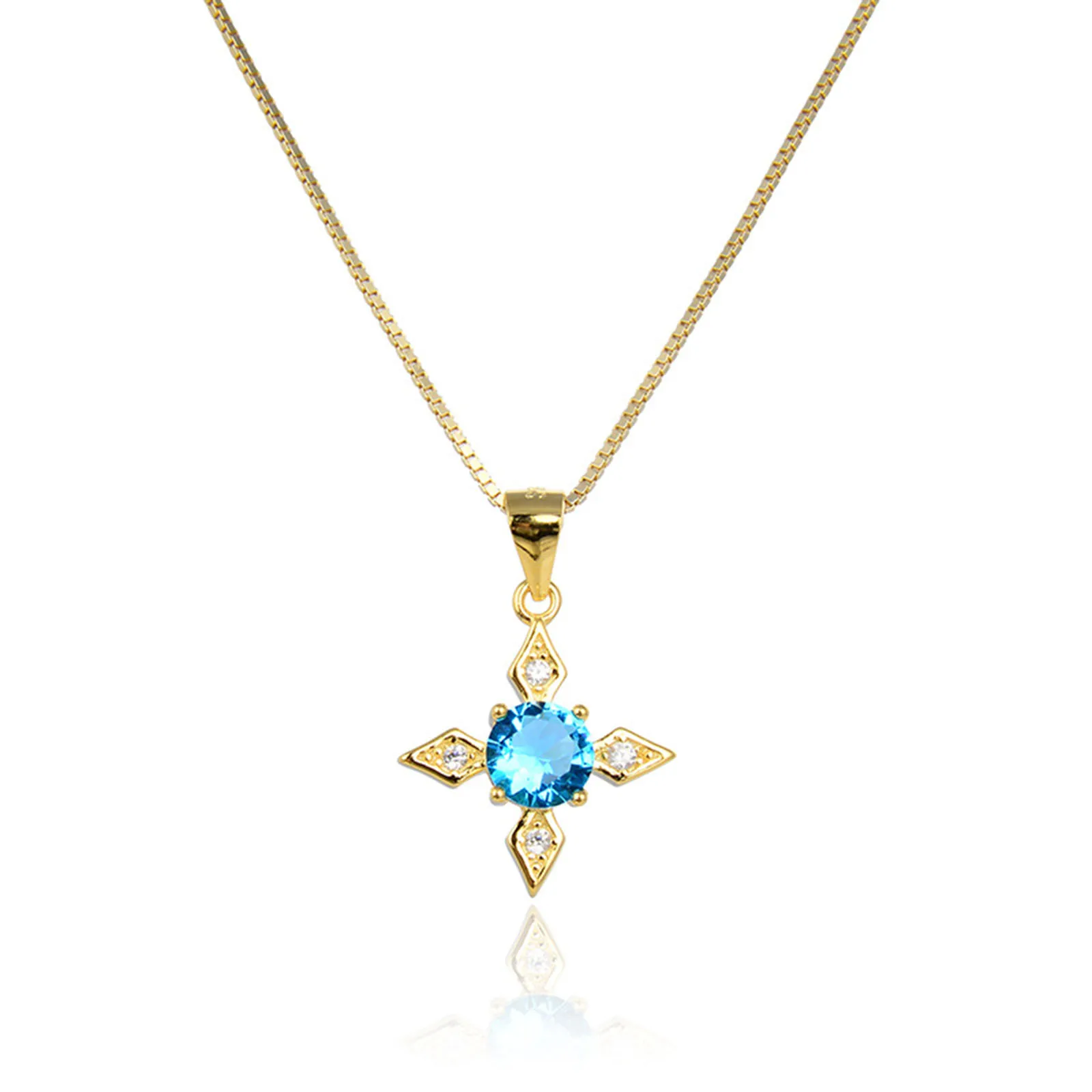 18K Gold Plated Womens Light Blue Zircons Arror Flower Design Pendant