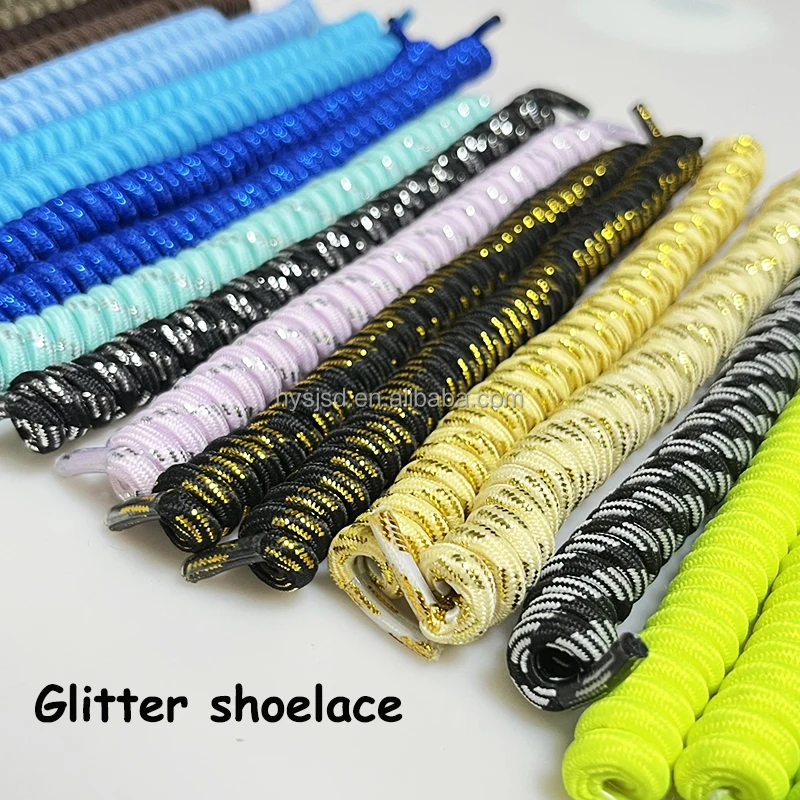 Custom 17cm Lazy Shoe Laces Black With Gold Elastic Curly Shoelaces Inventory