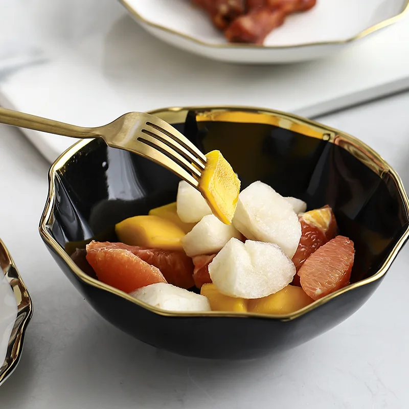 Ruili RL-R190807 Plates Sets Dinnerware Ceramic Porcelain Cheap Dishes set Dinnerware for Saucers Pure Color with Gold Edge