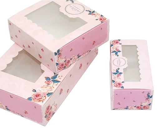 Cupcake Box with Window Pink Wholesale Cheap Cardboard Wedding Favor Party Paper Box Packing Box Paper Gift Cake Baking GNBHA005