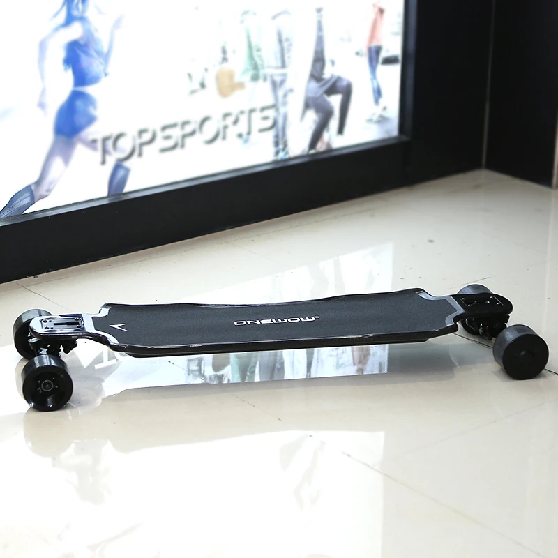 Onewow newest electric skateboard with Drop Through carbon fiber deck,dual drive 1200W electric longboard