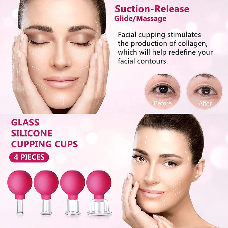 Silicone Facial Cupping Cup 4 Pieces Face Lift Skin Professional Cupping Cosmetic Jar Vacuum Cupping Set