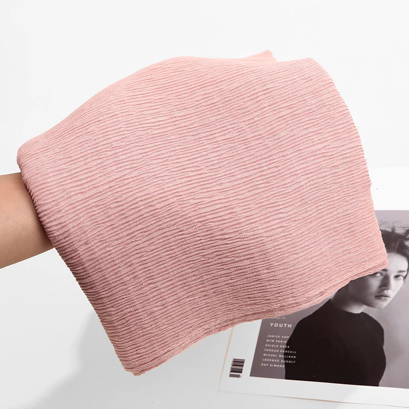 2019 New Summer 20 Colors Pleated Wrinkle Bubble Head Hair Scarves Cotton Crinkle Hijab Jersey Hijab Scarf for Ladies