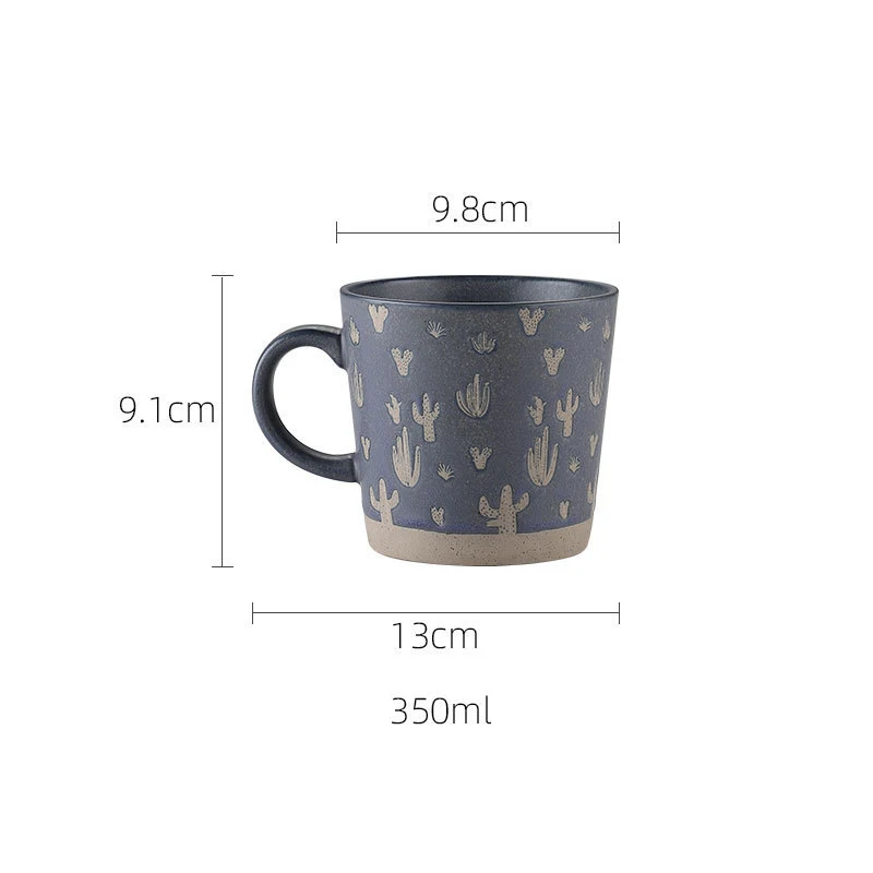 Wholesale 350ml Simple Retro Hand-painted Ceramic Mug Customized Logo Vintage Porcelain Coffee Milk Breakfast Tea Cup