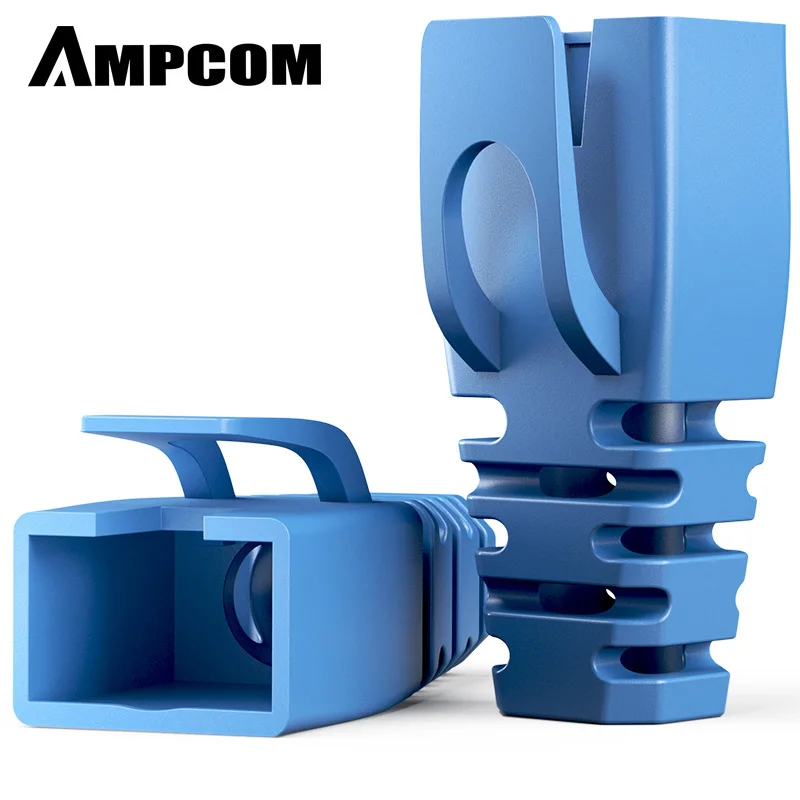 AMPCOM 100 Pcs Blue Color CAT5E CAT6 RJ45 Ethernet Network Cable Strain Relief Boots Cable Connector Plug Cover