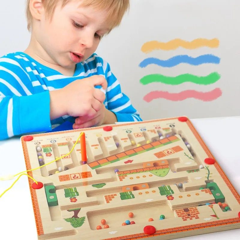 New Color Digital Maze Montessori Wooden Toy Mushroom Pen Maria Walking Bead Game for Children