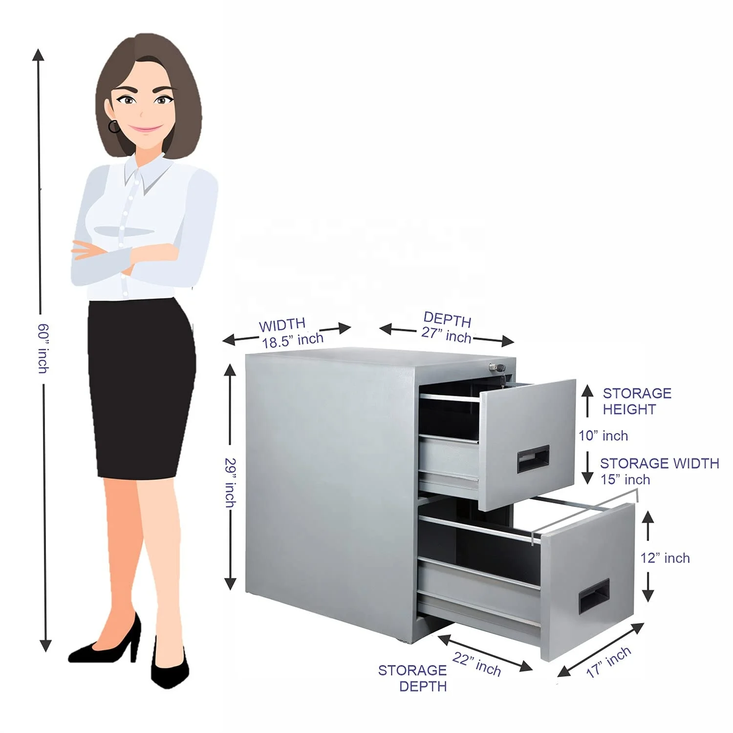 manufacturer Armario De Acero 2 Lockable home storage office metal furniture drawers Cupboard cabinet for file folder in gray