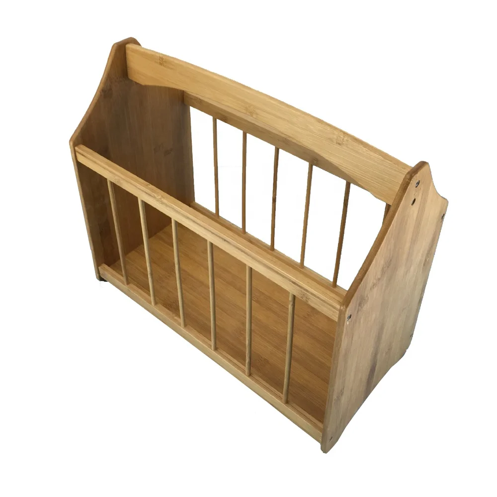 Space-Saving modern magazine file holder bamboo magazine racks with handle
