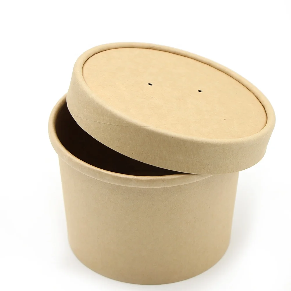 Disposable kraft paper soup bowl cup 8oz microwave container with lids