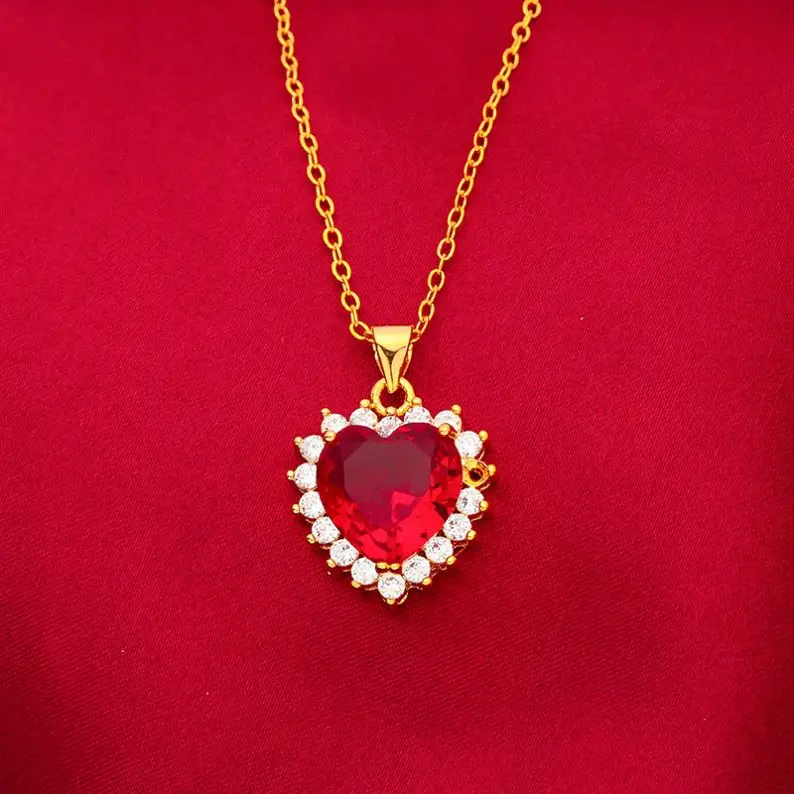 Placer Gold Jewelry Brass Gold-Plated Accessories Micro-Inlaid Heart-Shaped Gemstone For Women Fashion Pendant Wholesale