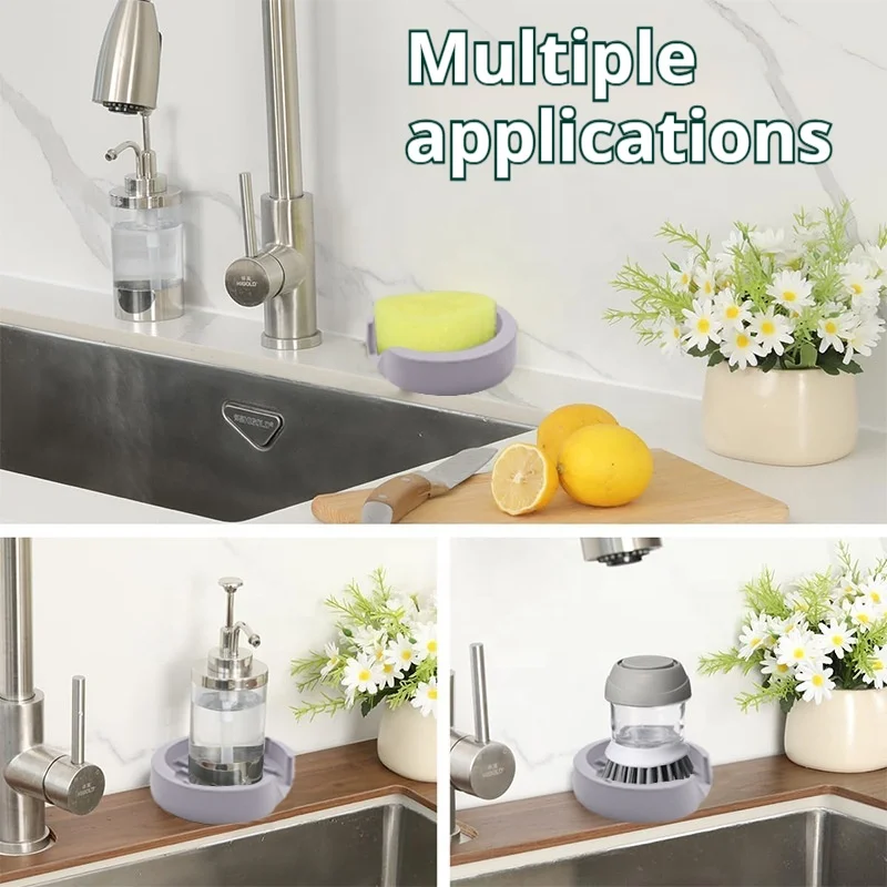 Silicone Sponge Holder Kitchen Sink Organizer Tray Dish Caddy Soap Dispenser, Scrubber Spoon Holder,Dishwashing Accessories