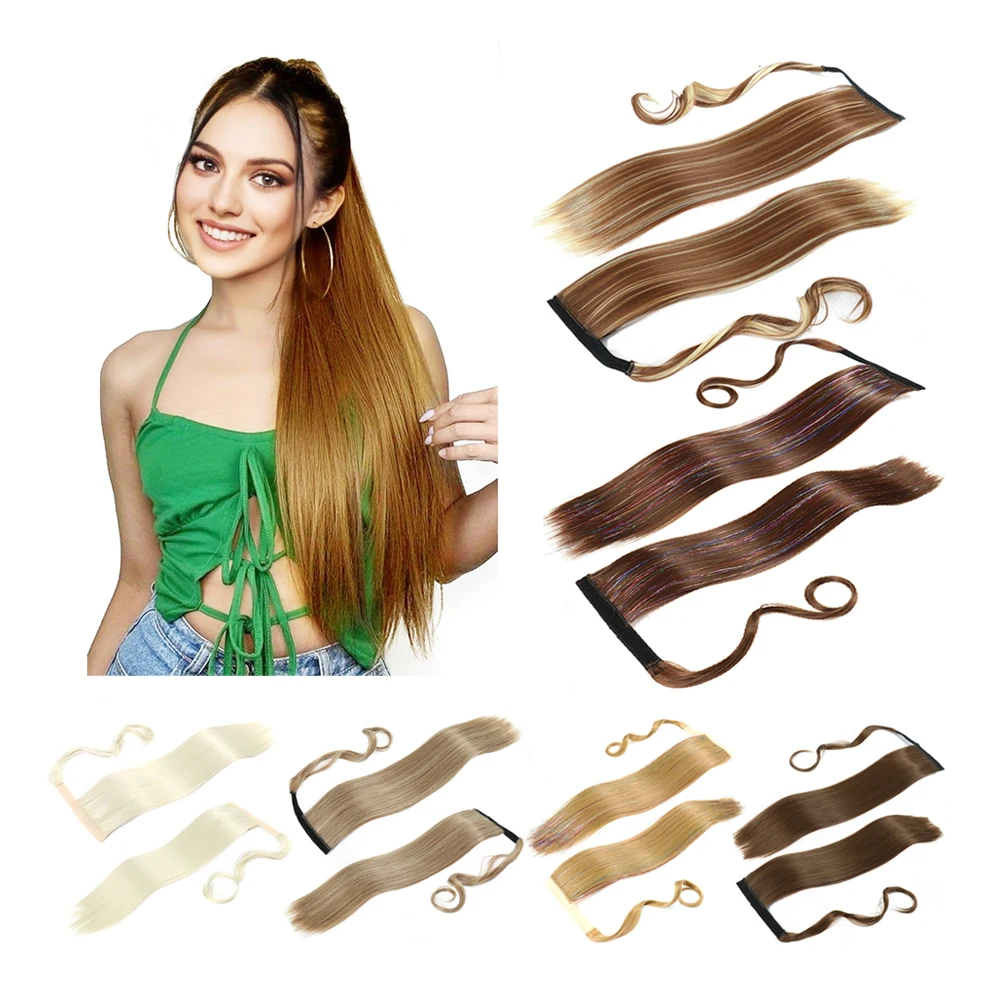 Wholesale 24 Inch Clip in Synthetic Pony Tail Hair Extensions Straps Tie up Corn Wave Curly Hair Ponytail Hairpiece
