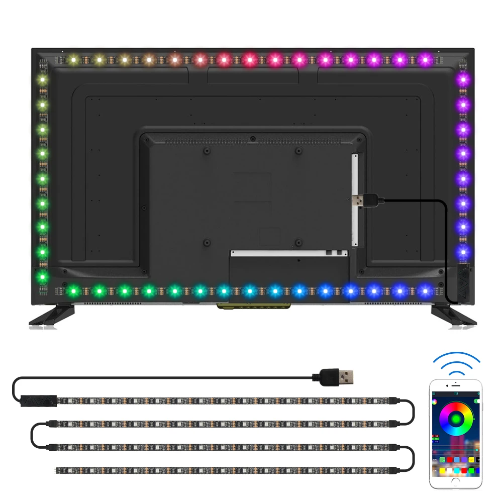 Заводская Светодиодная лента 2 м гибкая 5050 Smd USB цветная светодиодная для подсветки телевизора с изменением цвета RGB 80 -10 - 40