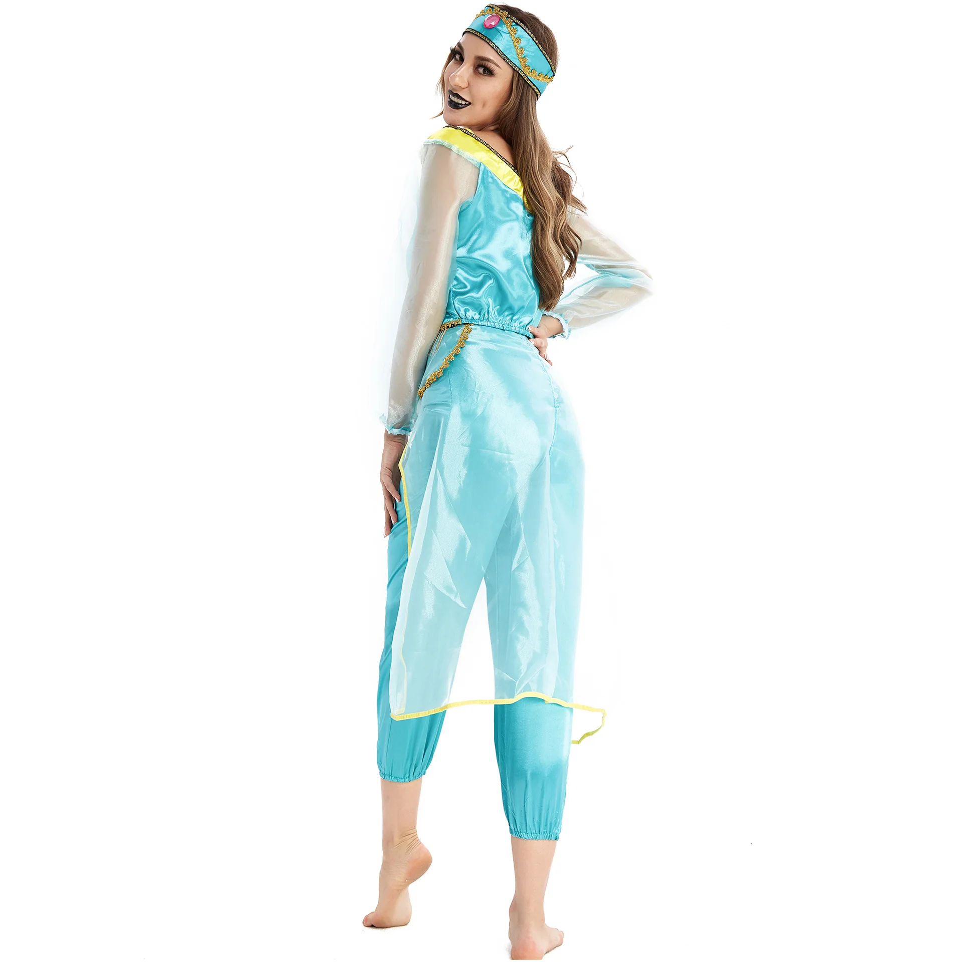Fancy Aladdin Jasmine Cosplay Jumpsuit Girls Halloween Princess Party Dress up Clothing Set Anime Costume
