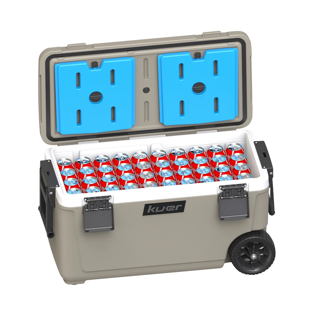 Kuer 70QT outdoor camping blow mold custom plastic ice chest cooler box with wheels