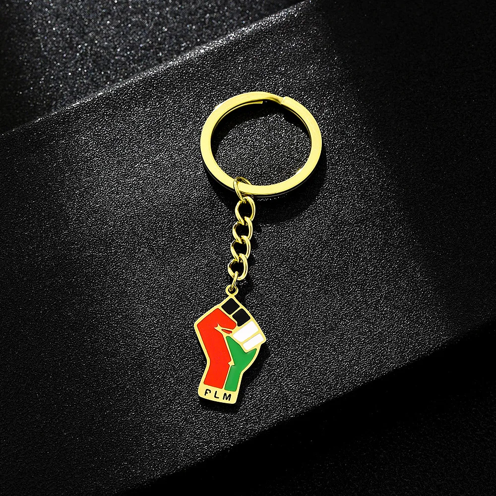 Palestine Fist Symbol Pendant Keychain Stainless Steel For Women Girl Gold Silver Color Charm Fashion Black Lives Matter Jewelry