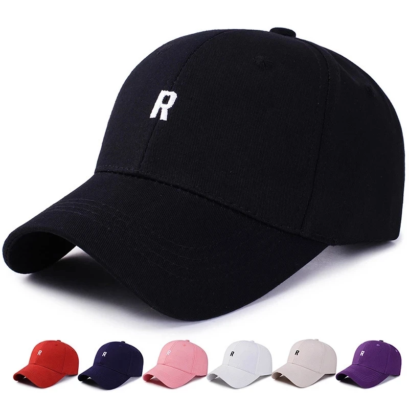 Простая хлопковая Кепка с вышивкой R для женщин и мужчин, бейсбольные уличные кепки унисекс с козырьком, бейсболка, уличная шляпа от солнца, бейсболка, оптовая продажа