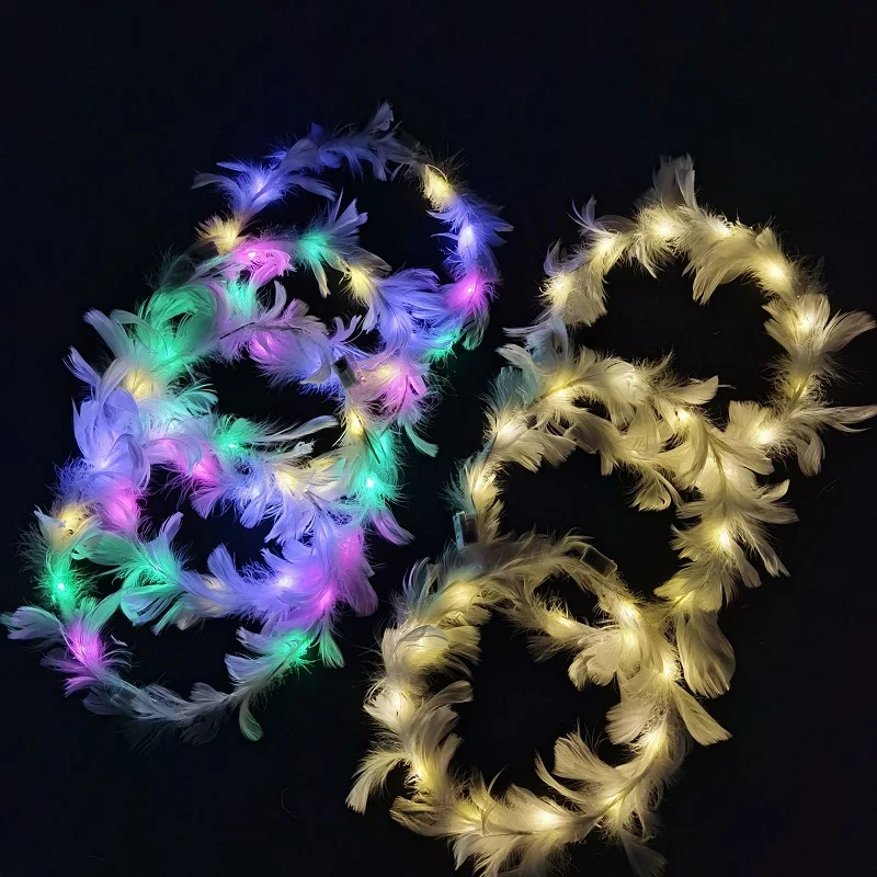 Light Up Headdress for Women 3 Light Modes Led Hair Clip Headband Glow Plume in The Dark Hair Accessories Party Supplies