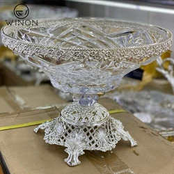 Round shape bowl with golden color metal base decorative Pasuda glass fruit bowl for living room centerpiece table decor