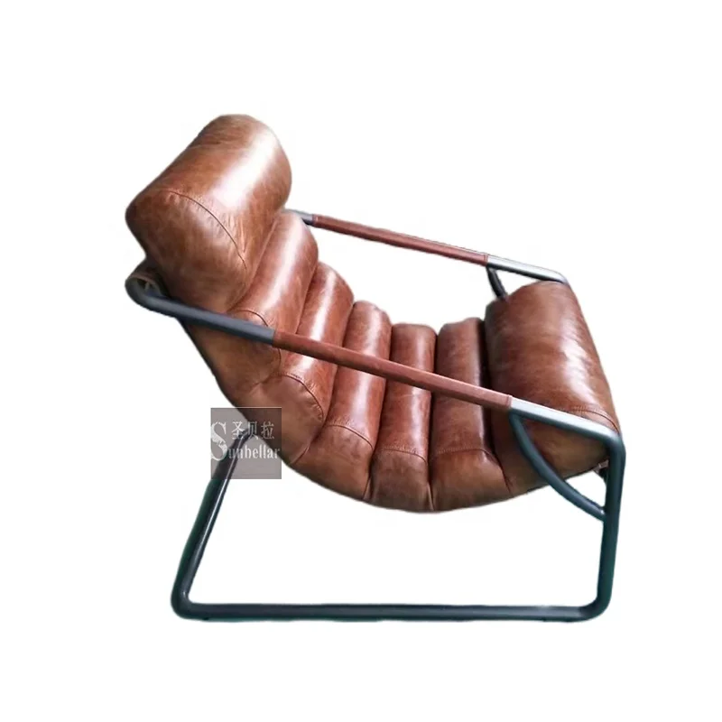 loft industrial forged metal antique green genuine leather arm chair hotel living room reclining chair single seat sofa