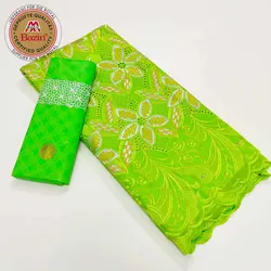 2.5+2.5 Yards Swiss Laces Fabric With Beads Bazin Riche Fabrics African 100% Cotton Embroidery Swiss Voile Lace For Guinea Women