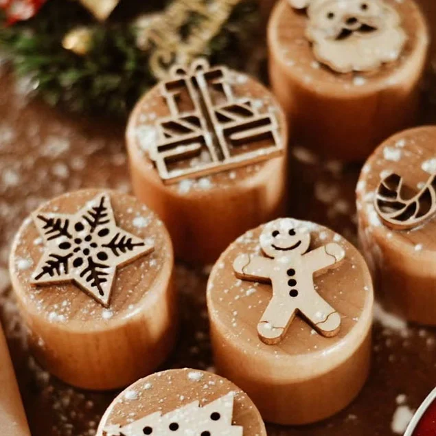 Customize Waldorf Wooden Embossed Patterned Stamp Playdough Toys Handmade Wooden Stamps