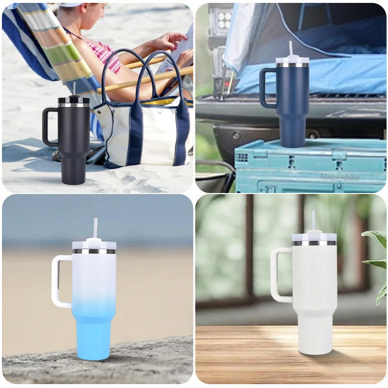 High Quality Double wall Insulated Stainless Steel 40oz Tumbler Beer Coffee Mug with Handle Leakproof Lid and Straw