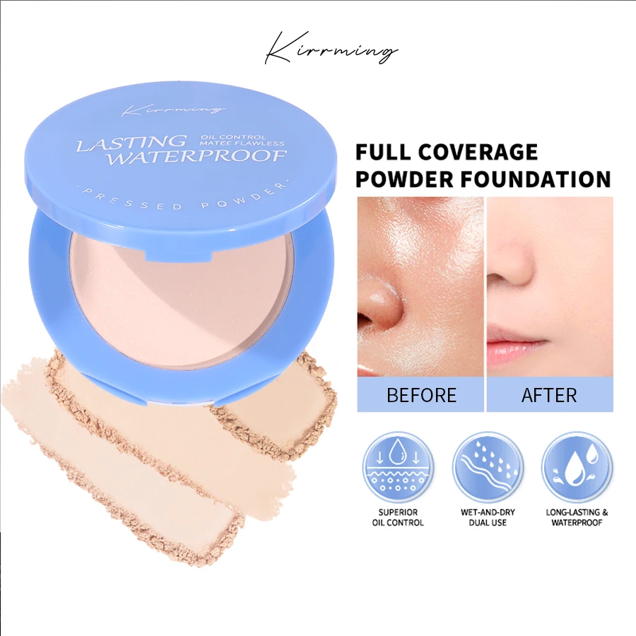 Hot Selling Kirrming Compact Powder 3 Colors Oil Control Waterproof Long Lasting Full Coverage Whitening Matte Setting Powder