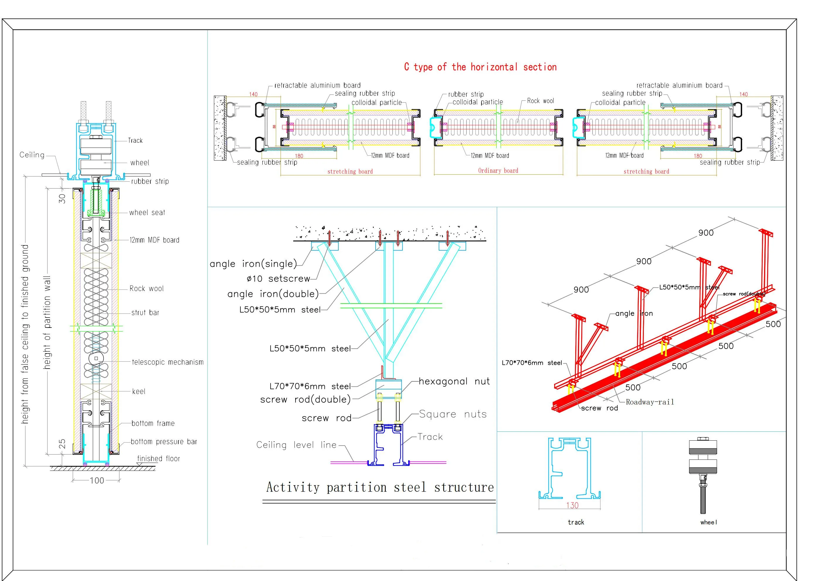 Sliding Wall Partition Office Office Building 100Mm Surface Fabric Moveable Partition Wall