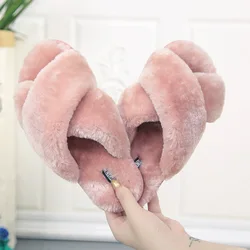 Wholesale Fashion Girls Ladies Home Luxury Plush Fluffy Faux Furry House Winter Fur Bedroom Slippers For Women