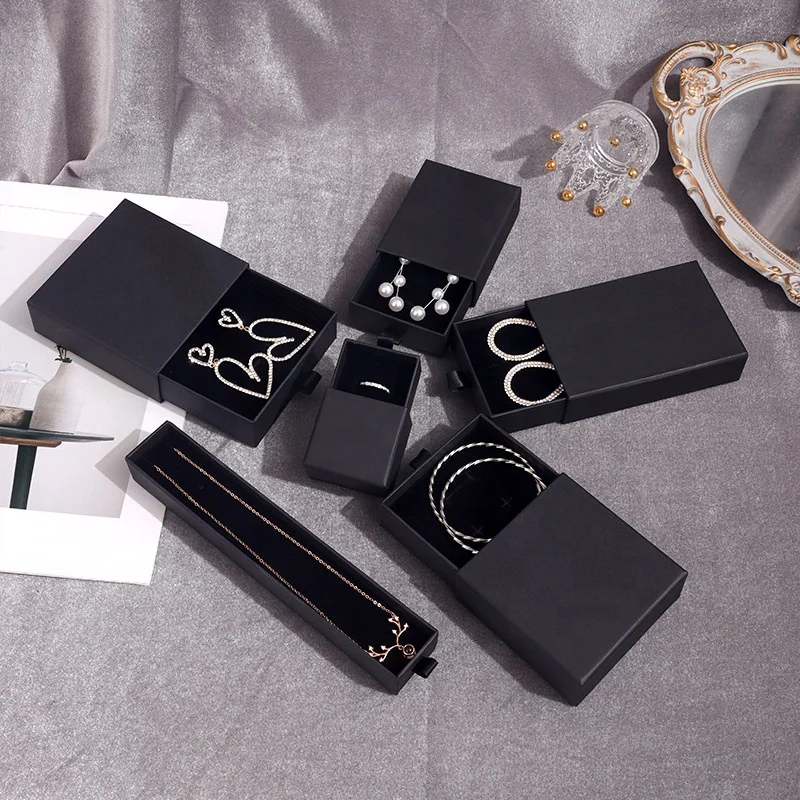 Luxury Unique Black Drawer Custom Silver Foil Logo Bracelet Jewelry Boxes Packaging