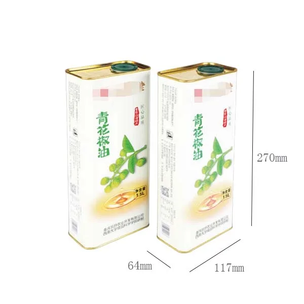 L117* W64*270mm 1.5 Liter Empty printed Tinplate Cans for Edible Oil Packaging Metal Tin Can for Olive Oil