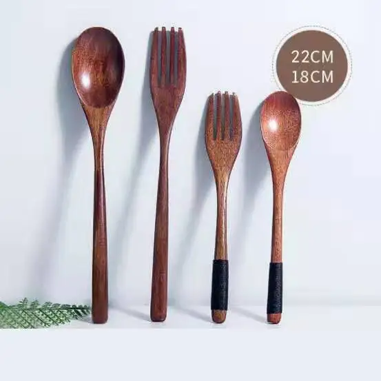 Factory direct sales  Long Handle Wood Spoon Fork Salad Fruit Dessert Fork Creative Tea spoon Coffee Spoon