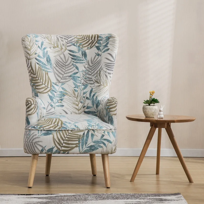 Poltrona Modern nordic style luxury jacquard fabric solid wooden high back accent lounge arm chair