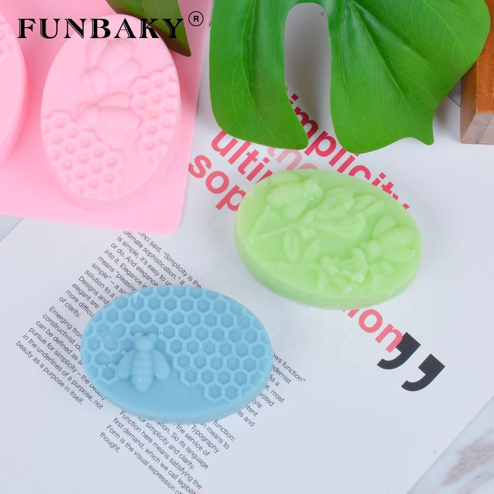 FUNBAKY Heat resistant soap making tools honey bee printed oval shape large volume scented mold silicone DIY handmade tools