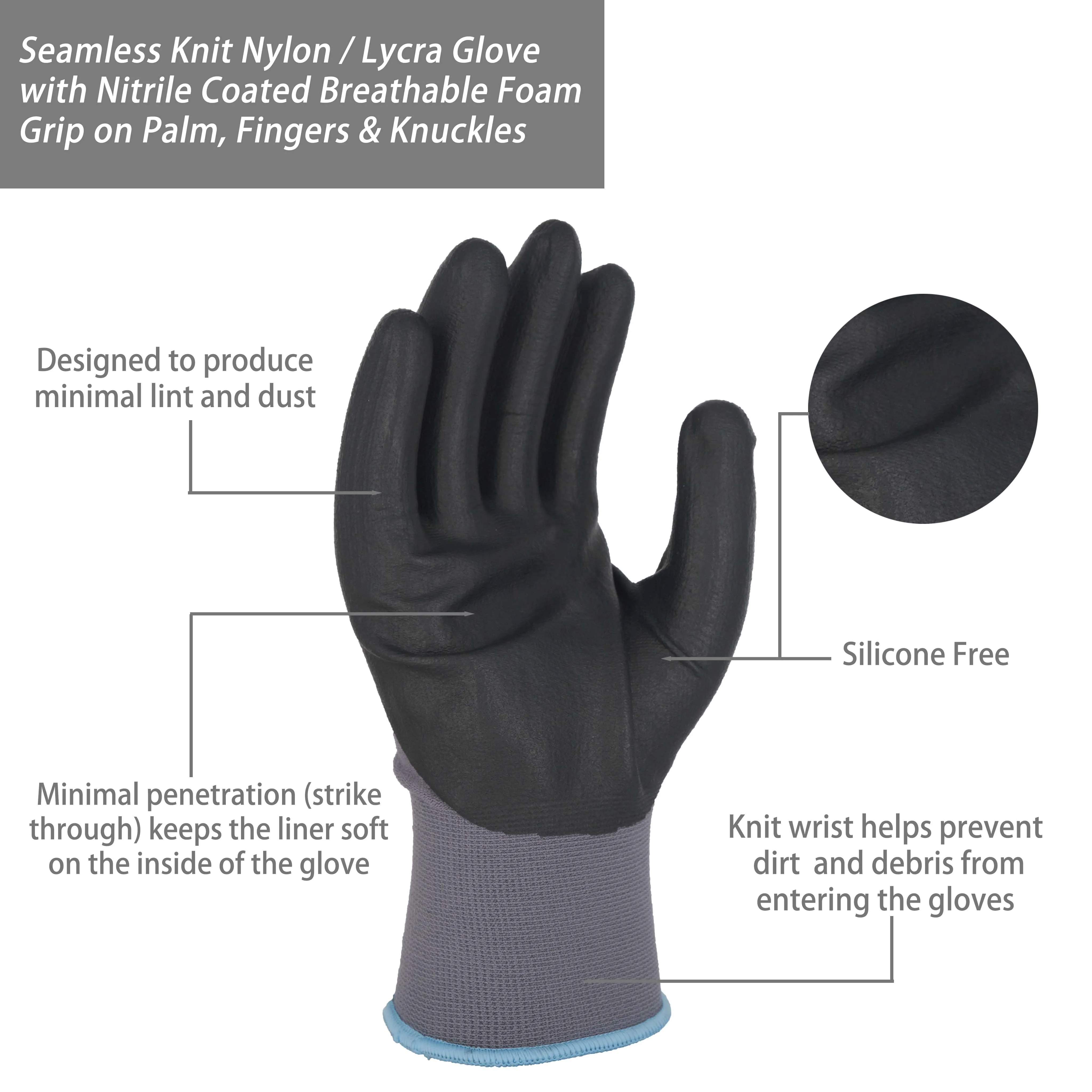 SKYEE print logo nylon knit cut resistant anti slip nitrile coated safety work construction gloves for car fixer repairing