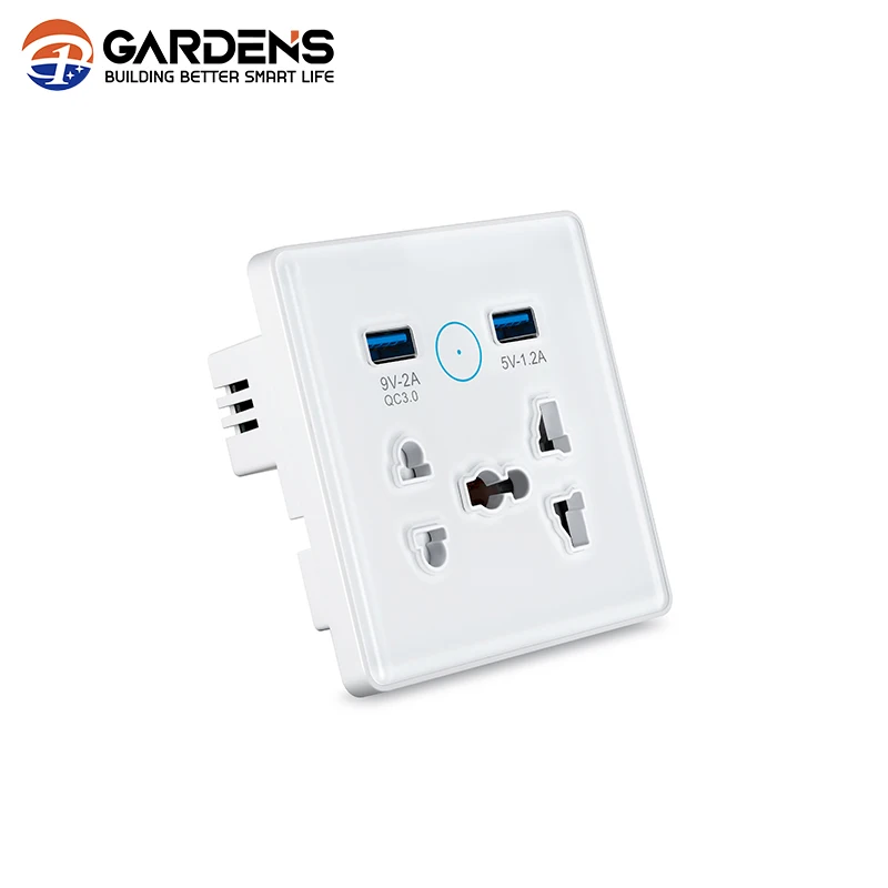 Garden Packing Customaizaed Tuya Smart Wifi Socket Plug EU Standard Dual USB Port Universal With WIFI 5 Holes Glass Panel