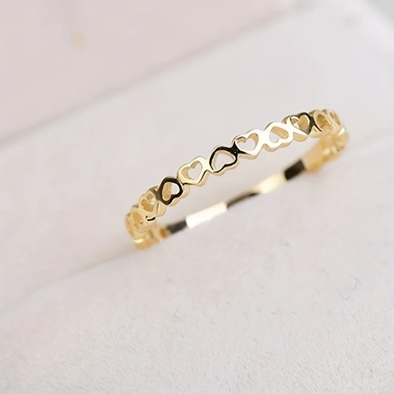 Wholesale 14k Real Yellow Gold Ring Custom Heart Wedding Ring Luxury Heart  Ring for Women  Men