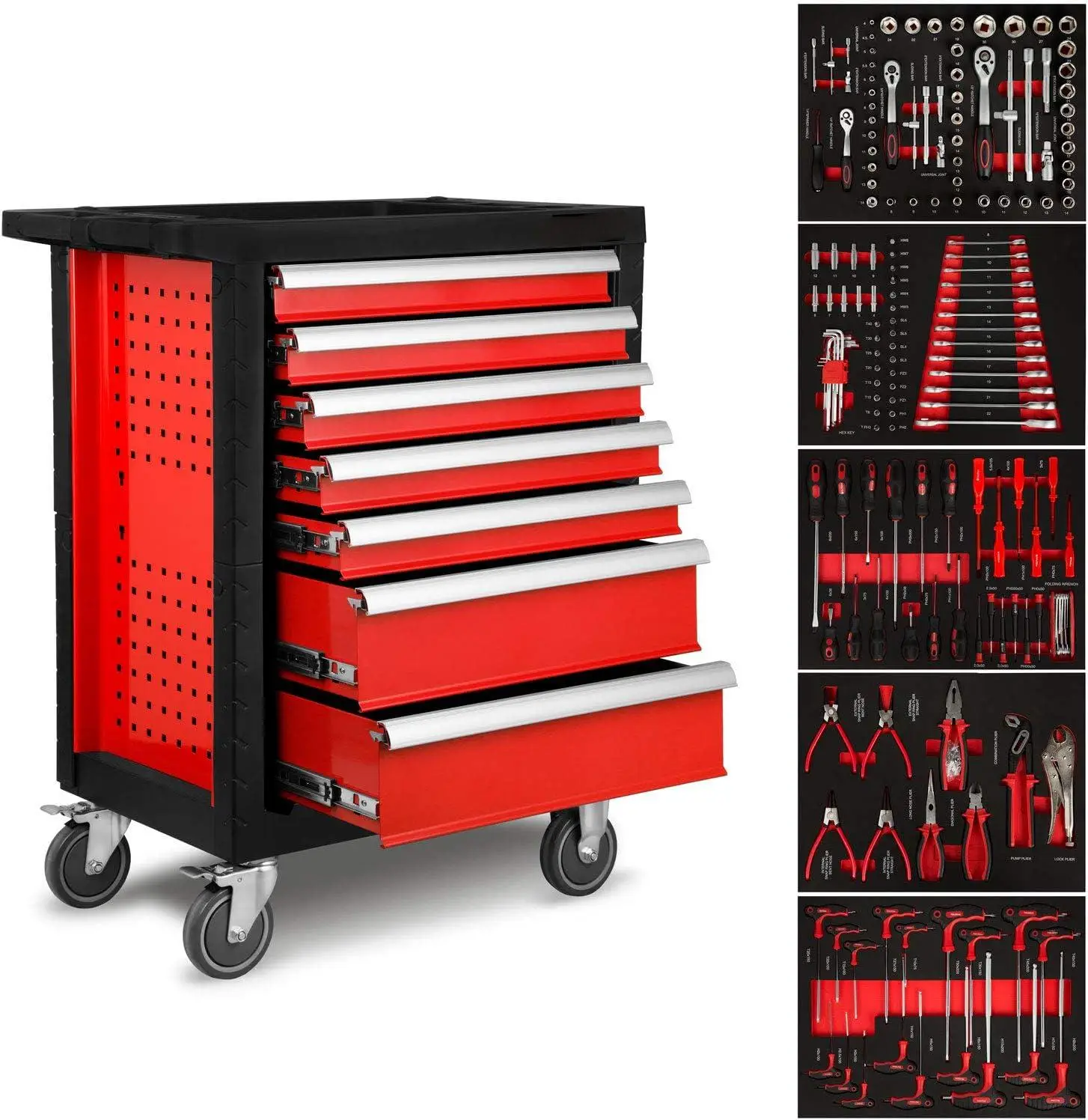 Peaktop  167 pieces  Chrome vanadium steel tool  7 drawers  workshop trolley  Rolling Tool Cart