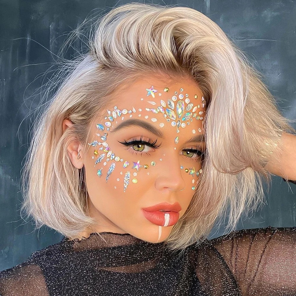 Rhinestone Mermaid Face Jewels Body Stickers Crystal Gem Stones Temporary Stickers